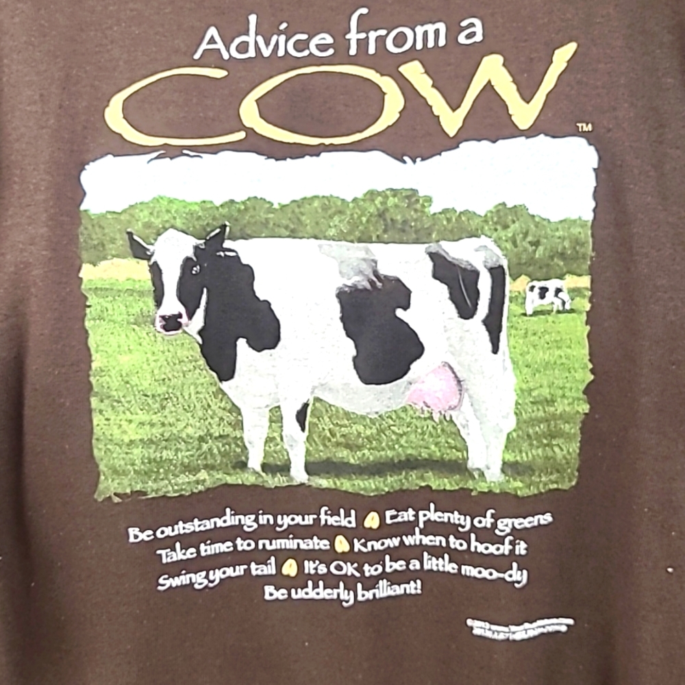 Brown woman's T-shirt with cow print on front cotton